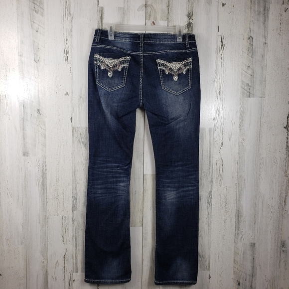 Gumm jeans dark wash straight leg denim jeans embellished pockets size 13-14 - Picture 5 of 14